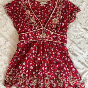 Floral Embroidered Red Blouse